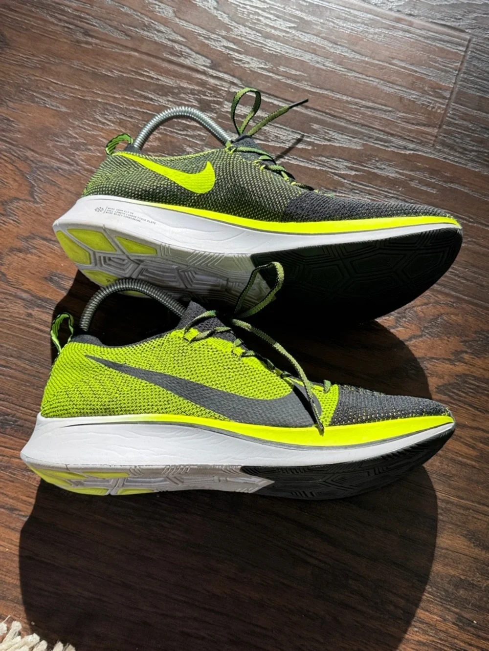 Nike Men’s Black and Neon Green Flyknit Running Shoes, Like New, Sz 10